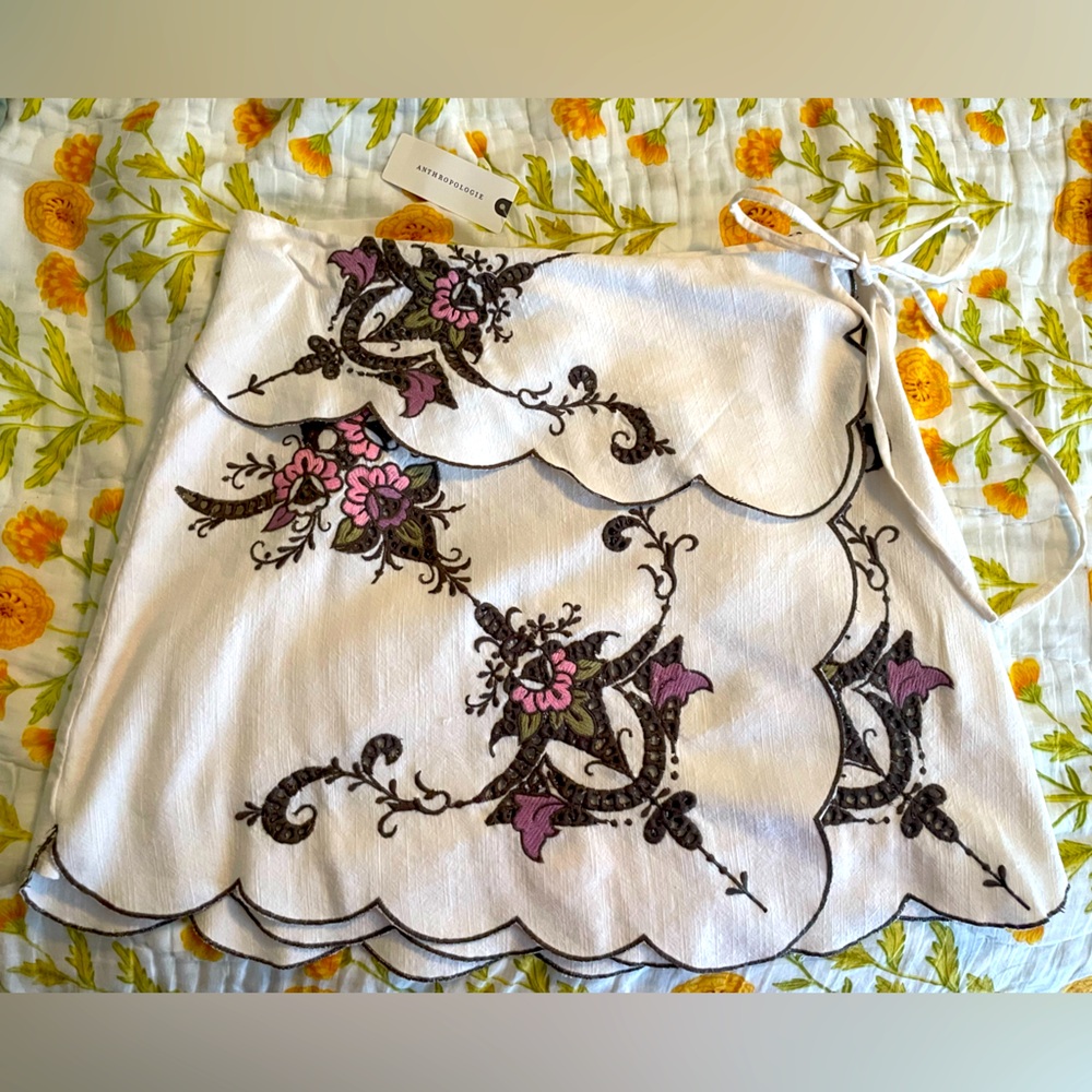 Anthropologie Foldover Waist Mini Skirt with Floral Pattern - Neutral Motif